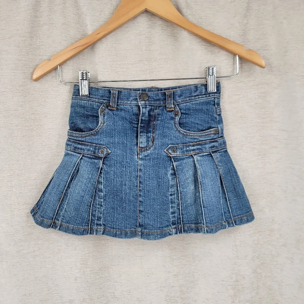 Children's Place Y2K Blue Jean Denim Pleated Mini Skirt Skort Built In Shorts